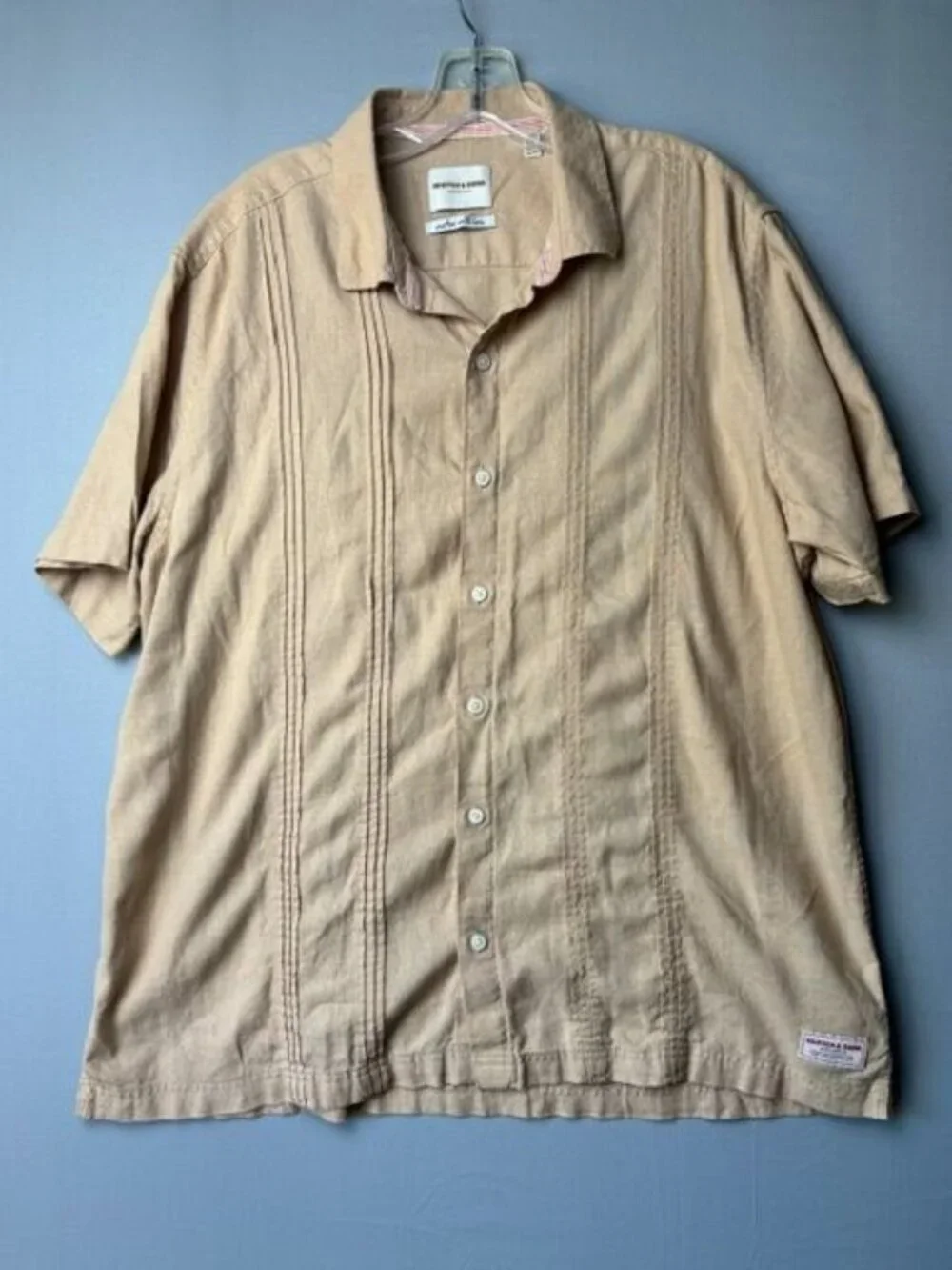 Scotch & Soda Amsterdam Men's XL Beige Linen Blend Camo Button Shirt